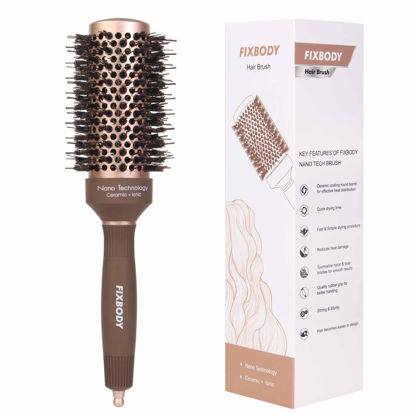 Picture of FIXBODY Hair Brush, Round Brush for Blow Drying, Curling, Styling, Nano Thermal Ceramic & Ionic Tech, Boar Bristle, Volume & Shine, Brown (3 Inch, 1.7 Inch Barrel)