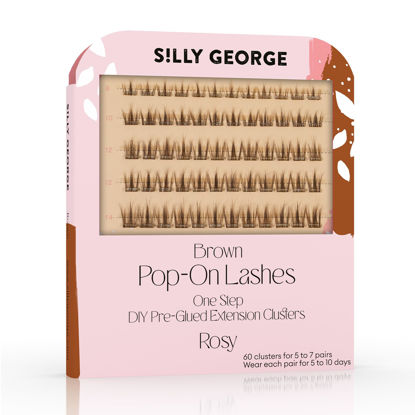 Picture of Silly George Pop-On Lashes - DIY 1-Step Pre-Glued Faux Eyelash Clusters, Natural Look Extensions, Brown - Rosy, 5-7 Pair Set, Pack of 60 Clusters