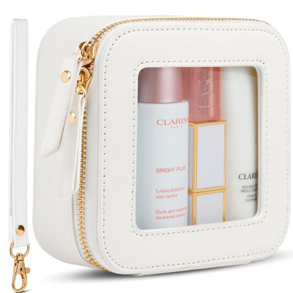 Picture of XUGUXA Clear Makeup Bag | Mini Makeup Bag | Small Makeup Bag/Small Cosmetic Bag for Purse | Cute Leather Makeup Pouch | Purse Organizer | Car Travel Purse Essentials for Women Teens Gift (White Mini)