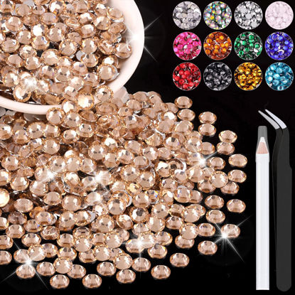 Picture of 1200PCS 6mm Resin Rhinestones in Bulk (Champagne), Bedazzling Flatback Crystals for Crafts DIY Nail Decoration, Gems Charms for Tumbler Shoes Clothing Fabric with Pickup Pen and Tweezers