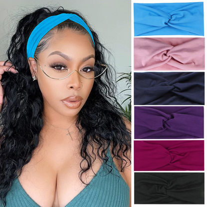 Picture of XTREND 6 Pcs Women's Headbands Twisted Cross Elastic Headbands Yoga Workout Headbands Non-Slip Sweat Soft Headbands Solid Color Simple Versatile Hair Accessory Headbands