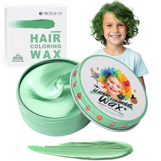 Picture of Temporary Green Hair Color Wax for Kids, Women Men Colored Hair Styling Mud, Washable Style Dye for Girls Boys Teens, DIY Instant Hair Coloring Gel Cream for Cosplay Halloween Children's Day