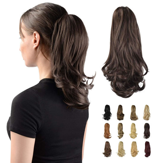 Picture of SOFEIYAN 13" Ponytail Extension Long Curly Ponytail Clip in Claw Hair Extension Natural Looking Synthetic Hairpiece for Women, Dark Brown