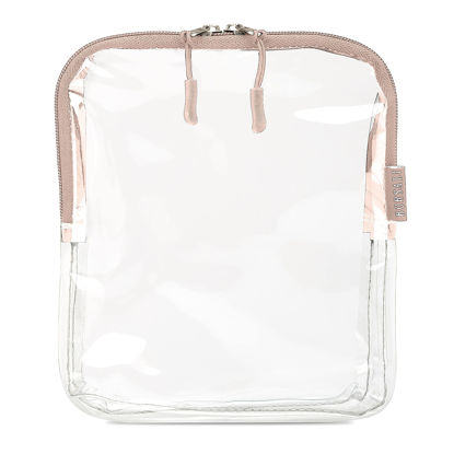 Picture of BORSALI TSA-Approved Quart-Sized Bag for Carry-On Travel - One (1) Quart Clear Toiletires, Cosmetic and 3-1-1 Liquids Toiletry Bag - Taupe