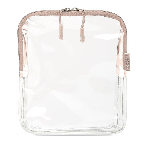 Picture of BORSALI TSA-Approved Quart-Sized Bag for Carry-On Travel - One (1) Quart Clear Toiletires, Cosmetic and 3-1-1 Liquids Toiletry Bag - Taupe