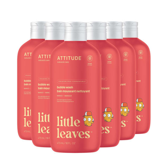 Picture of ATTITUDE Bubble Wash for Kids, EWG Verified Bubble Bath, Hair Shampoo and Body Soap, Dermatologically Tested, Plant- and Mineral-Based, Vegan, Mango, 16 Fl Oz (Pack of 6)