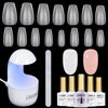 Picture of AILLSA Nail Tips and Glue Gel Kit Short Coffin Nail Tips 240pcs with 2 In 1 Nail Glue Base Coat and Nail Dehydrator, Soft Gel Extension Nail Kit with U V Light Top Coat for DIY Home Salon