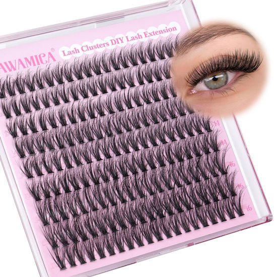 Picture of Yawamica Eyelash Clusters Natural Lash Extension 12-16mm Wispy Lash Clusters C Curl Individual Lashes Fluffy Cluster Eyelash Extensions False Eyelashes Clusters DIY Lash for Beginners