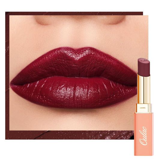 Picture of Oulac Color Rich Satin Lipstick - Burgundy Red Full Coverage Lip Color, Creamy Silky-Smooth, Moisturizing, Satin Matte Finish, Infused With Shea Butter, Vegan & Clean Beauty, 4g, SG13 Burgundy