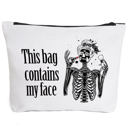 Picture of IHopes+ Funny Skeleton Makeup Bag Gift for Women Best Friends Sister | This Bag Contains My Face Makeup Zipper Pouch Bag Cosmetic Travel Accessories Bag Gifts halloween gifts