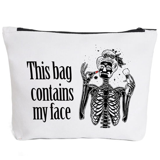 Picture of IHopes+ Funny Skeleton Makeup Bag Gift for Women Best Friends Sister | This Bag Contains My Face Makeup Zipper Pouch Bag Cosmetic Travel Accessories Bag Gifts halloween gifts