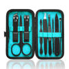 Picture of HANTEKAS Manicure Set 9 in 1 Stainless Steel, Nail Clippers Scissors Pedicure Tools Kit - Portable Travel Grooming Kit for Men and Women with Black/Blue Leather Case (Blue)