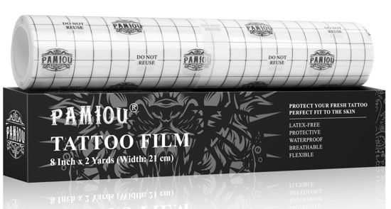 Picture of Pamiou Tattoo Aftercare Bandage 8 Inch x 2 Yards, Second Skin Tattoos Cover, Tattoo Cover Up Patch, Waterproof, Transparent, Latex Free Film, Protective Tape for Recovery
