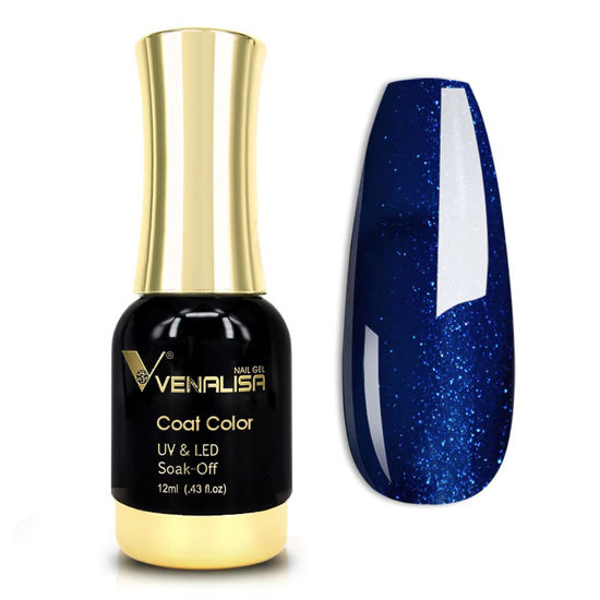 Picture of VENALISA Gel Nail Polish, 12ml Deep Pearly Blue Color Soak Off UV LED Nail Gel Polish Nail Art Starter Manicure Salon DIY at Home, 0.43 OZ