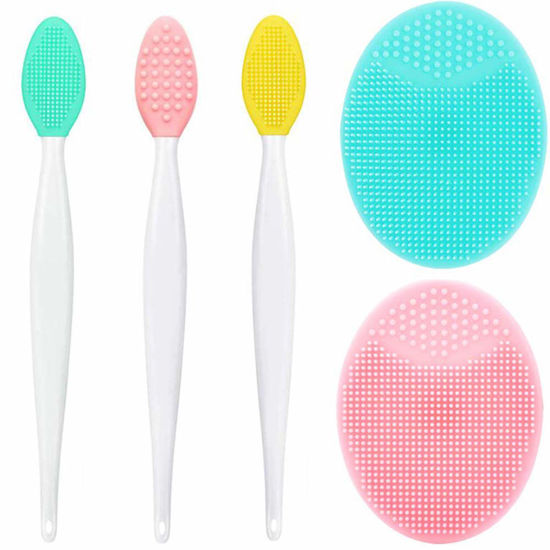 Picture of 3 Pcs Lip Scrub Brush with Silicone Facial Cleansing Brush,2 Pcs Face Scrubber Gentle Exfoliating,Removing Blackhead,Massaging