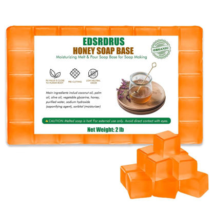 Picture of EDSRDRUS 2LB Honey Glycerin Soap Base DIY Handmade Soap Add Natural Honey, Moisturizing Melt and Pour Soap Base for Soap Making 1pack, 32oz(2LB, Honey)