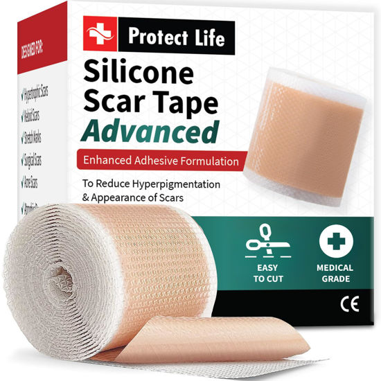 Picture of Medical Grade Silicone Scar Tape Advanced Adhesive Formulation (1.6" x 118") Scar Removal Away Strips for Surgical Scars, Silicone Tape & Keloid Scar Treatment, Reusable Silicone Scar Sheets