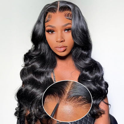 Picture of Hedy Wear and Go Glueless Wigs Human Hair Pre Plucked Pre Cut HD Lace No Glue Body Wave Lace Front Wigs for Black Women Human Hair Glueless with Natural Hairline 180% Density 22 Inch