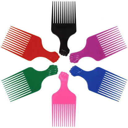 Picture of LEADUWAY Fist Picks for Curly and Afro Hair, Plastic 6.5 inch Lift Picks for Women and Men, Rainbow Set (6 PCS)