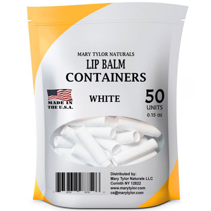 Picture of 50 White Lip Balm Containers Tubes, BPA Free, Made in USA Round Tubes, 0.15 oz, 100% with White Caps, For DIY Lipstick homemade Lip Balm by Mary Tylor Naturals (50, white)