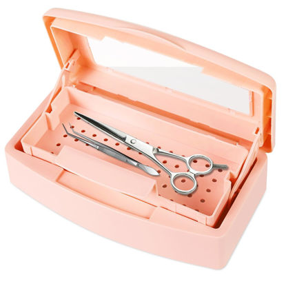 Picture of Gusnilo Sterilizer Box Nail Tool Barbicide Disinfectant Jar Plastic Disinfectant Container Suitable for Nail Tools Hair Salons Beauty Centers and Manicure and Nail Equipment(Orange)