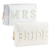 Picture of 2PCS Bride to be Patch Letter Makeup Bag Bridal Shower Gifts for Engagement Wedding Bachelorette Bridesmaid Gifts for Bride Mrs Pearl Rhinestone Travel Bag White PU Leather Make Up Bag Pouch for Purse