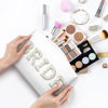 Picture of 2PCS Bride to be Patch Letter Makeup Bag Bridal Shower Gifts for Engagement Wedding Bachelorette Bridesmaid Gifts for Bride Mrs Pearl Rhinestone Travel Bag White PU Leather Make Up Bag Pouch for Purse