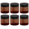 Picture of 12 oz Amber Plastic Cosmetic Jars Leak Proof Container with Black Lid for Cream, Lotion, Powder, ointment, Beauty Products etc, 6 Pcs.