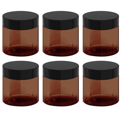 Picture of 12 oz Amber Plastic Cosmetic Jars Leak Proof Container with Black Lid for Cream, Lotion, Powder, ointment, Beauty Products etc, 6 Pcs.