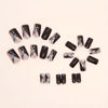 Picture of RUOKEXIN Acrylic Press on Nails, 24Pcs Medium Square Fake Nails with Glue, Wine Red Designs, Glitter Lines, Holiday Nails Stick on Nails for Women