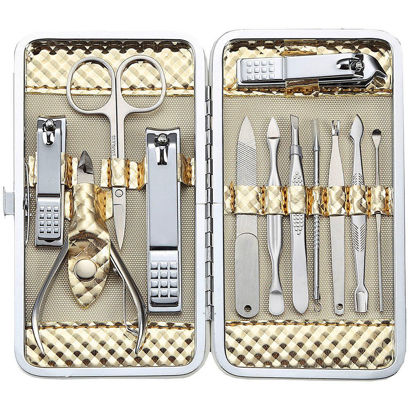 Picture of Manicure Set Professional Nail Clippers Kit Pedicure Care Tools- Stainless Steel Women Grooming Kit 12Pcs for Travel or Home (Gold)