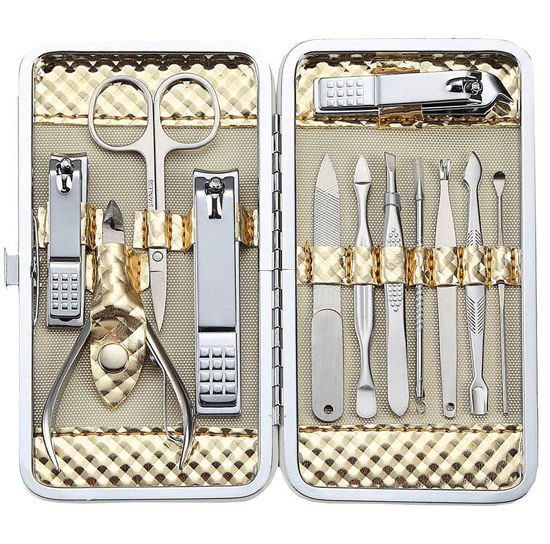 Picture of Manicure Set Professional Nail Clippers Kit Pedicure Care Tools- Stainless Steel Women Grooming Kit 12Pcs for Travel or Home (Gold)