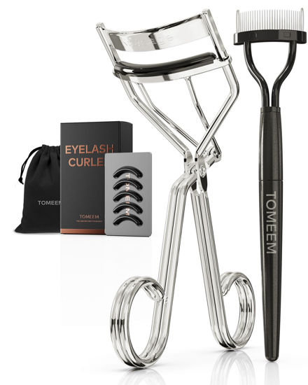 Picture of Eyelash Curler with Comb, Professional Volumizing Lash Lift Kit Lash Curler with Refill Pads for Home & Travel Uses, Silver