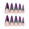 Picture of Halloween Fake Nails Long Stiletto Press on Nails French Tip False Nails with Bat Design Purple Glitter Press on Nails Shiny Acrylic Nails Full Cover Glossy Stick on Nails for Women Girls 24Pcs