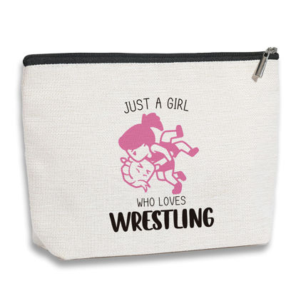 Picture of kdxpbpz Wrestling Travel Pouch Inspirational Wrestling Gifts for Women Makeup Bag for Wrestler Athlete Fans Wrestling Coach Mom Gifts for Women Her Best Friend Sister Coworker BFF Besties