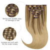 Picture of HOTBANANA Human Hair Clip in Hair Extensions, Balayage Coffee Brown Highlighted Sandy Blonde 120g Clip in Hair Extensions Real Human Hair Straight Remy Hair Clip in Hair Extensions 18 Inch 7pcs