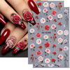 Picture of Rose Nail Stickers for Nail Art Embossed Flower Nail Art Sticker Valentine's Day Nail Art Supplies Red Rose Flower Retro Nail Design 5D Nail Adhesive Sticker Floral for Women Manicure Decoration 2Pcs