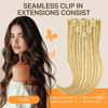 Picture of DOORES Seamless Clip in Hair Extensions Real Human Hair, DirtyBlonde Highlight Golden Blonde 16 Inch 110g 7pcs, Human Hair Extensions Seamless Invisible PU Weft Hair Invisi Edge Hair Extensions