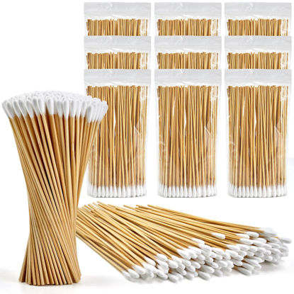 Picture of 1000PCS 6 inch Long Cotton Swabs - 100% Cotton Swabs with Wooden Sticks - Lint Free, Highly Absorbent Cotton Tipped Applicators for Makeup, Gun Cleaning, Pet Care