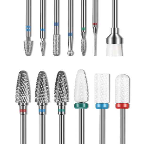 Picture of Depvko 13PC Nail Drill Bits Set, Drill Bits for Nails, 3pcs Tungsten Carbide Drill Bits+ 3pcs Ceramic Efile Nail Drill Bits+ 6pcs Diamond Drill Bits+ 1pcs Brush, 3/32 inch Nail Bits for Nail Drill