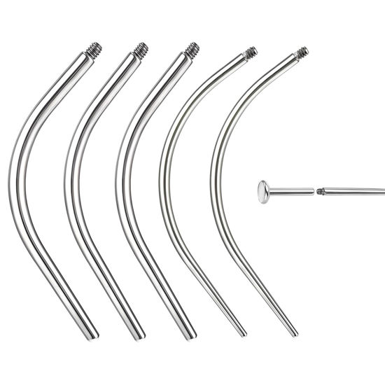 Picture of BodyAce 14G 16G 18G 20G Piercing Taper, Stainless Steel Threadless Insertion Pin Screw On Assistant Tool, Curved Body Piercing Stretching Kit for Ear/Nose/Navel/Lip/Eyebrow [Curved Internal Thread]