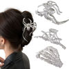 Picture of Hair Claw Clips for Women Girls, 3PCS Skeleton Hand Spider Web and Large Spider Punk Metal Alloy Hair Accessories Decorations for Thick Hair Styling Tools Gift(Silver Color)
