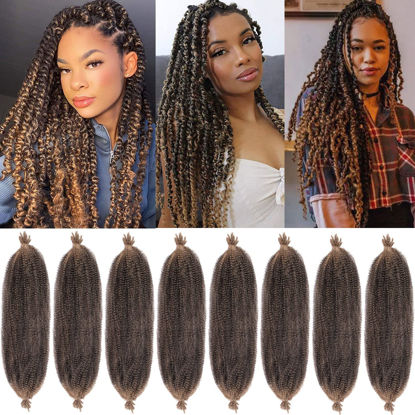Picture of 8 Packs Springy Afro Twist Crochet Hair 16 Inch Pre-Separated Spring Twist Hair Synthetic Marley Crochet Braiding For Distressed Soft Locs Hair Extension For Women (8 Strands/Pack,T27#)