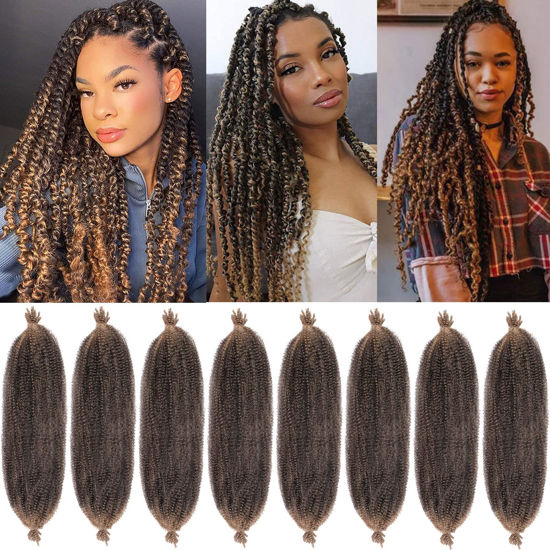 Picture of 8 Packs Springy Afro Twist Crochet Hair 16 Inch Pre-Separated Spring Twist Hair Synthetic Marley Crochet Braiding For Distressed Soft Locs Hair Extension For Women (8 Strands/Pack,T27#)