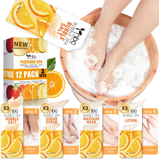 Picture of Foot Pedicure Spa Set,Foot Soak Spa Home Pedicure Kit with Bath Salt, Moisturizing Foot Scrub Cream Lotion, Foot Care for Dead Skin, Dry Cracked Feet, Make Baby Soft Feet, 3 Set