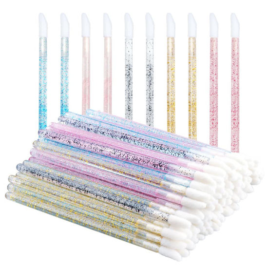 Picture of 100PCS Glitter Crystal Lip Brush, Disposable Lip Brushes Lip Gloss Applicators Lipstick Gloss Wands Applicator Perfect Makeup Tool Kits (Multi-colored)
