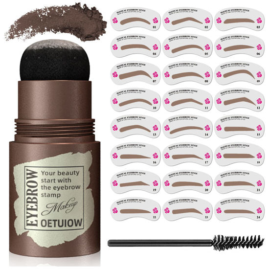 Picture of Eyebrow Stamp and Eyebrow Stencil Kit, Eye Brow Stencil Kit for Beginners 24 Reusable and Washable Eyebrow Shaping Kit, Brow Stencil and Stamp Kit Smudge-Proof & Long-Lasting (Black Brown)