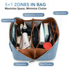 Picture of stona Travel Makeup Bag for Women, Large Capacity PU Leather Waterproof Checkered Cosmetic Bags, Portable Pouch Open Flat Toiletry Bag, Make up Organizer with Divider and Handle, Light Blue