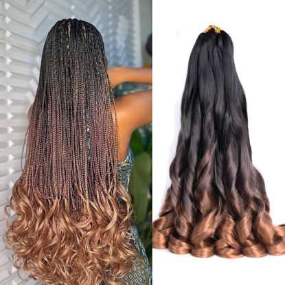 Picture of French Curl Braiding Hair 24 Inch Curly Braiding Hair Pre Stretched 75g/pack 8 Packs Bouncy Braids Hair for Black Women Hair Extensions (24inch,8 pack,C16)