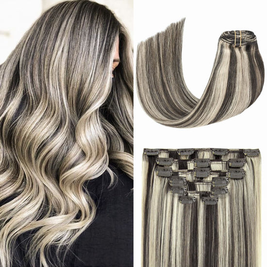 Picture of Aison Clip in Hair Extensions 70G Dark Brown to Blonde 100% Remy Human Hair Soft Silky Straight 7pcs 16clips One Pack (22 Inch #2P613)